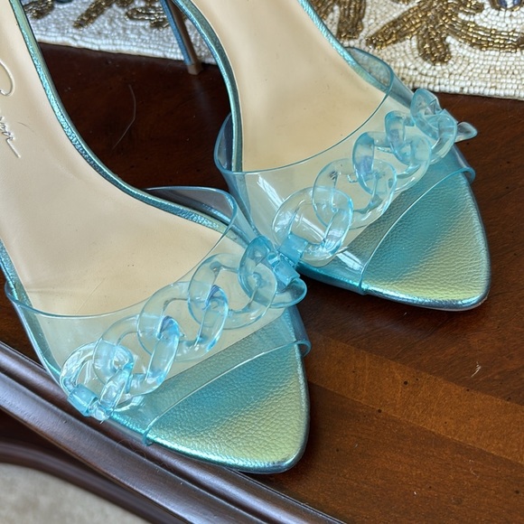 Brand New Jessica Simpson Wayri Stiletto Heels Sandals Lucite Chainlink Blue - Picture 11 of 15